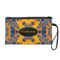 Gold Blue Neon Batik Wristlet Bags
