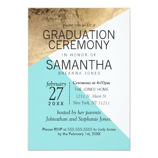 gold blue white geo triangles graduation ceremony 5x7 invitation graduation ceremony