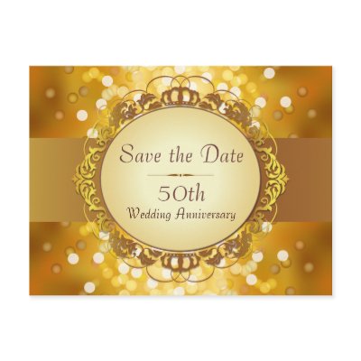 Gold Bokeh Save the Date 50th Anniversary Postcards