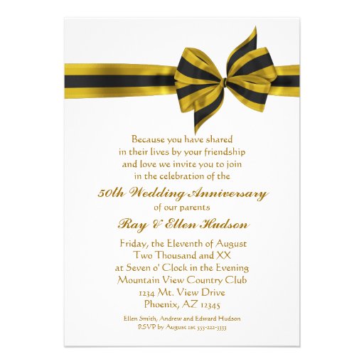 Gold Bow 50th Anniversary Party Invitations (front side)