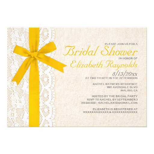 Gold Bow & Lace Bridal Shower Invitations