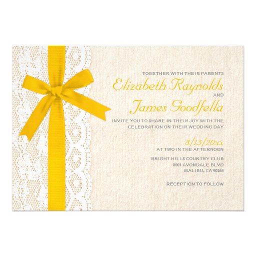 Gold Bow & Lace Wedding Invitations