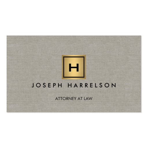 GOLD BOX LOGO with YOUR INITIAL/MONOGRAM Tan Linen Business Cards (front side)