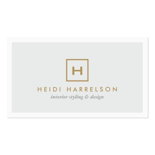 GOLD BOX LOGO with YOUR INITIAL on LIGHT GRAY Business Card Templates (front side)