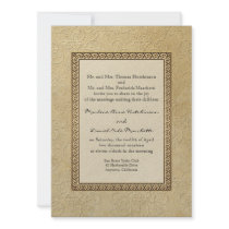 Gold Brocade Damask Floral Formal Elegant Wedding Invites