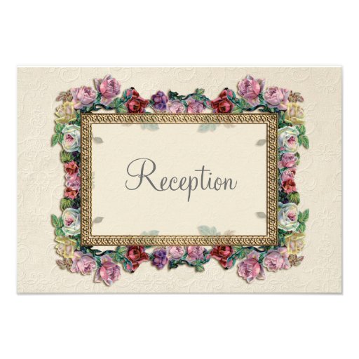 Gold Brocade Damask Floral Formal Reception Invite