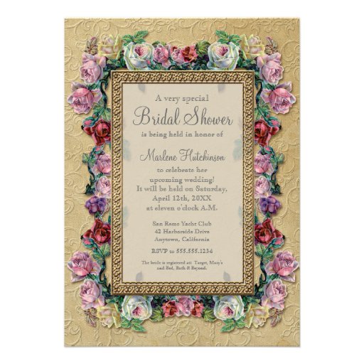 Gold Brocade Floral Formal Elegant Bridal Shower Invite