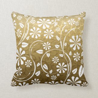 Gold brocade, white floral pattern throw