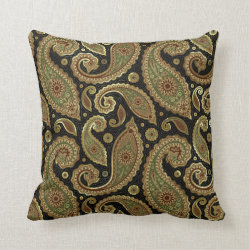 Gold Brown And Green Pastel Tones Vintage Paisley Throw Pillow