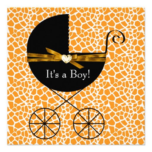 Gold Brown Carriage Boy Giraffe Baby Shower Custom Invitations