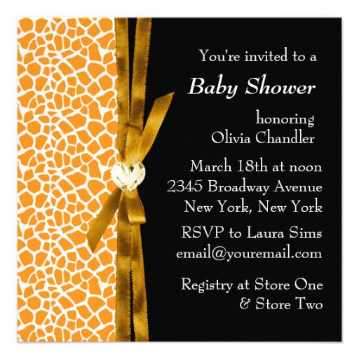 Gold Brown Carriage Boy Giraffe Baby Shower Custom Invitations