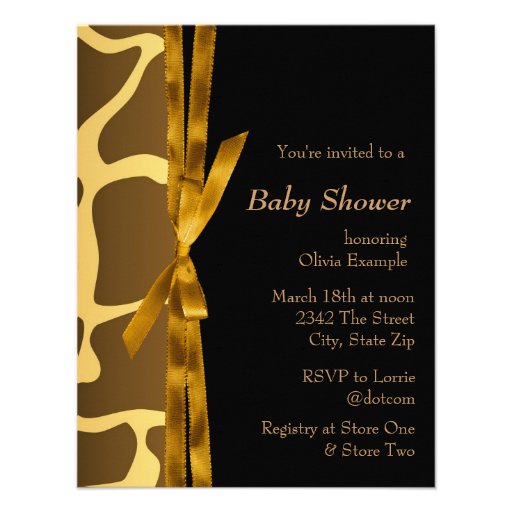 Gold Brown Carriage Boy Giraffe Baby Shower Custom Invitations