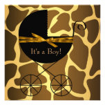 Gold Brown Carriage Boy Giraffe Baby Shower Announcements