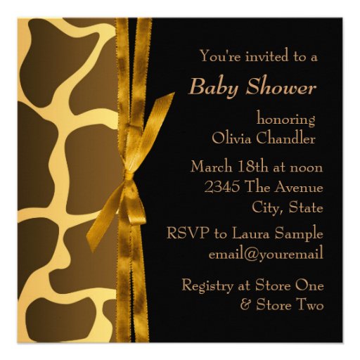 Gold Brown Carriage Boy Giraffe Baby Shower Personalized Invites
