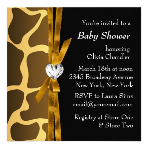Gold Brown Carriage Boys Giraffe Baby Shower Announcement