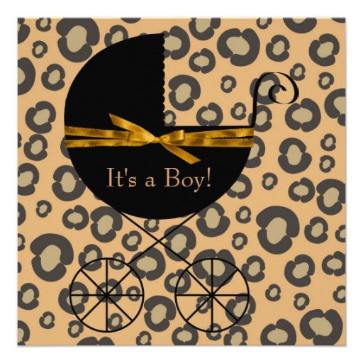 Gold Brown Carriage Leopard Baby Shower Custom Invitation