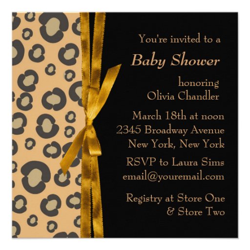 Gold Brown Carriage Leopard Baby Shower Custom Invitation