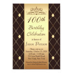 Gold brown diamond pattern 100th Birthday Party Card