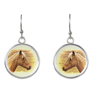 Gold Brown Horses Animal Drop Earrings