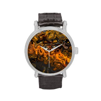 Gold Brown Swirls Design Abstract Contemporary Art Wrist Watches