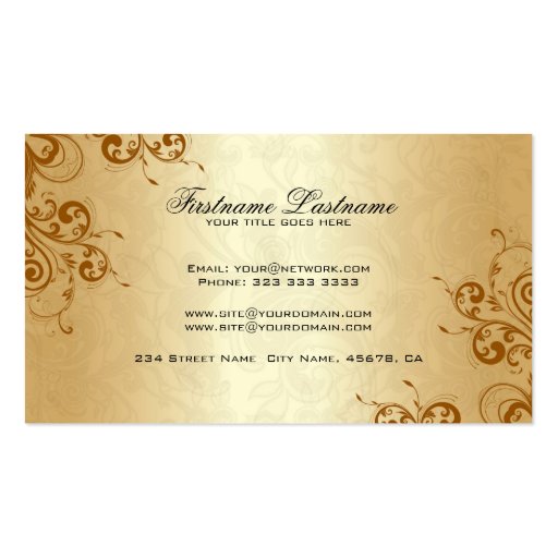 Gold & Brown Tones Vintage Elegant Swirls Business Card (back side)