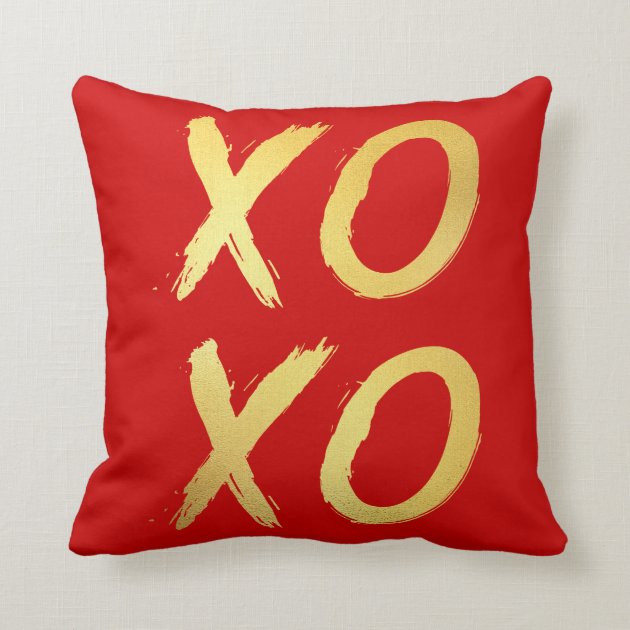 Gold Brushstroke XOXO Kiss and Hug Hot Red Pillow