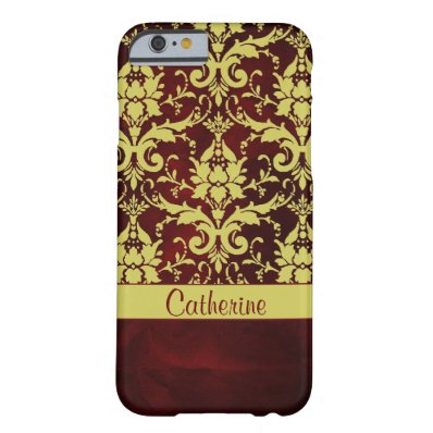 Gold Burgundy Damask Personalized Barely There iPhone 6 Case