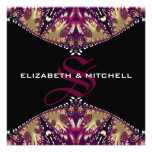 Gold Burgundy Fractal Lace Monogram Wedding Invitations