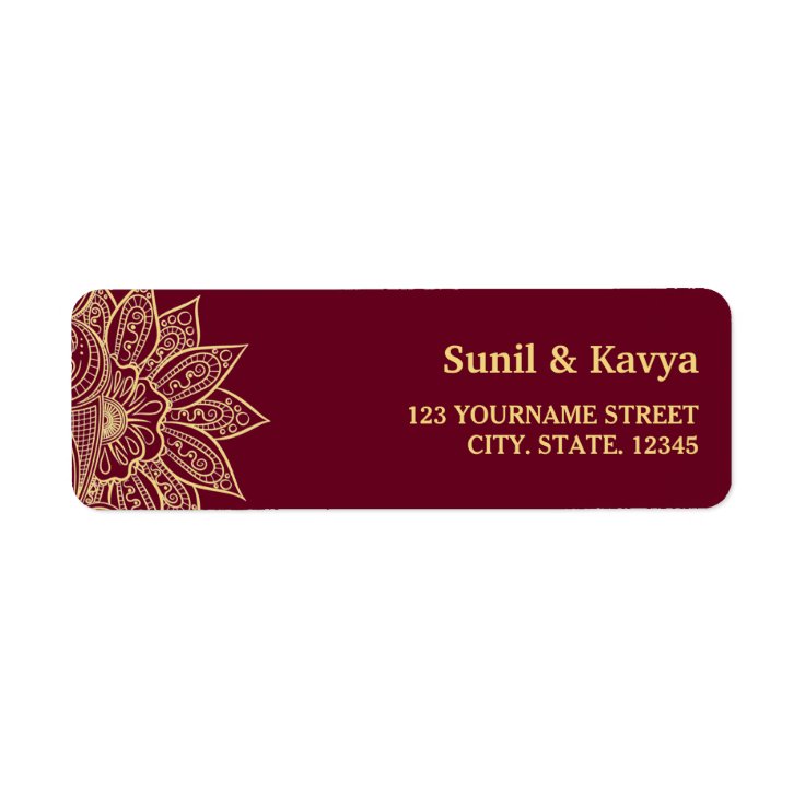 Gold Burgundy Mehendi Henna Indian Wedding Label Zazzle