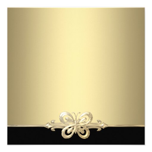Gold Butterfly Black and Gold Photo Graduation Invite