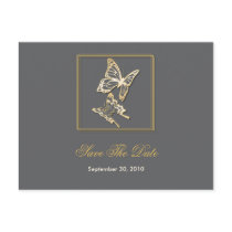Gold Butterfly Save The Date Wedding Announcement postcards