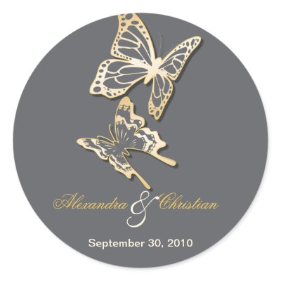 Gold Butterfly Save The Date Wedding Announcement Round Sticker