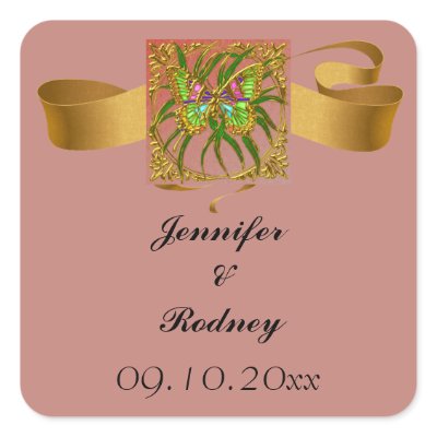 Gold Butterfly Save The Date Wedding Sticker