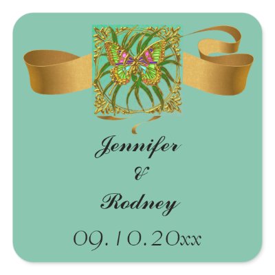Gold Butterfly Save The Date Wedding Sticker