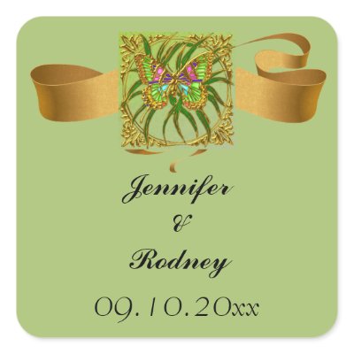 Gold Butterfly Save The Date Wedding Sticker
