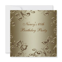 Gold Butterfly Swirls Womans 60th Birthday Party Announcement