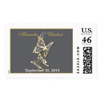 Gold Butterfly Wedding Invitation Announcement postage