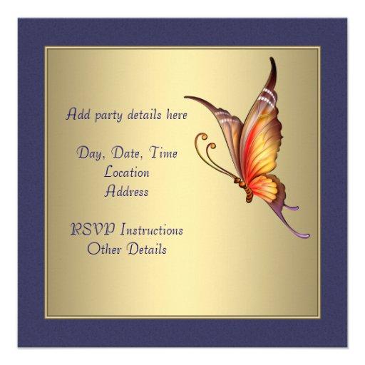 Gold Butterfly Womans 50th Birthday Party Personalized Invite