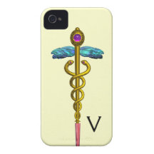 GOLD CADUCEUS MONOGRAM,White iPhone 4 Covers