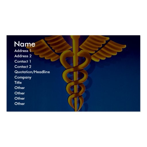 Gold caduceus over blue medical background business card templates (front side)