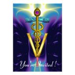 GOLD CADUCEUS VETERINARY SYMBOL Blue Purple Personalized Invite