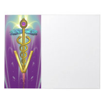 GOLD CADUCEUS VETERINARY SYMBOL, Purple Teal Memo Notepads