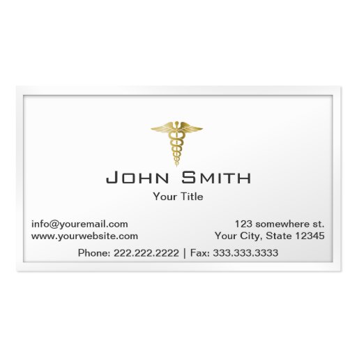 Gold Caduceus White Border Medical Business Card (front side)