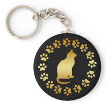 GOLD CAT AND PAWS KEYCHAIN