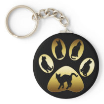 GOLD CAT PAW WITH CATS KEYCHAINS