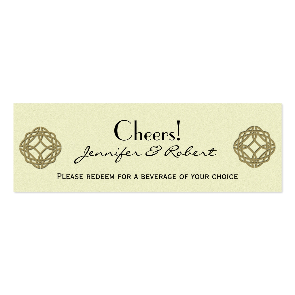 Gold Celtic Eternity Knot Wedding Drink Ticket Business Card Template Wedding Drink Tickets Template