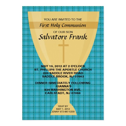 Gold Chalice First  Communion Invitation