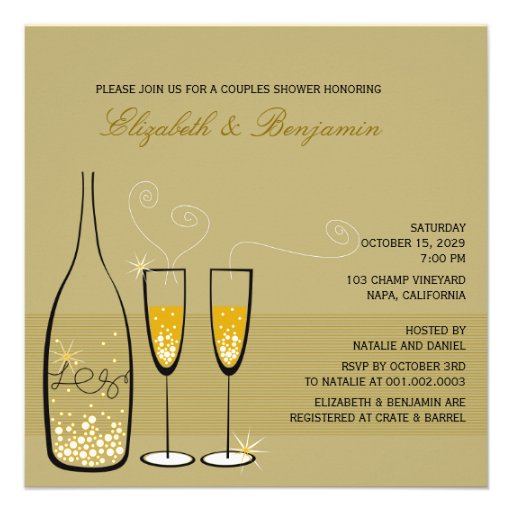 Gold Champagne Bubbles Wedding Couples Shower Invite
