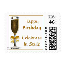 Gold Champagne Celebrate In Style Happy Birthday Postage Stamps