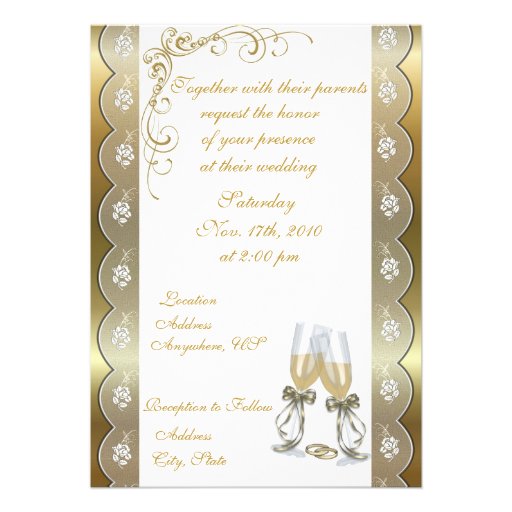 Gold Champagne Glass Wedding Photo Invitations